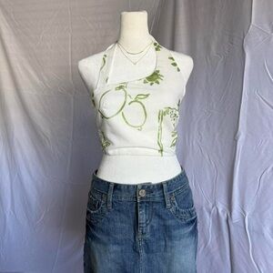 over the hedges white and green halter crop top